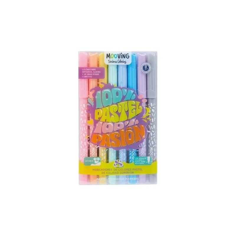 Marcadores Mooving Pastel - 100% Pasion X 8 unidades