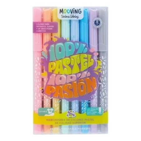 Marcadores Mooving Pastel - 100% Pasion X 8 unidades