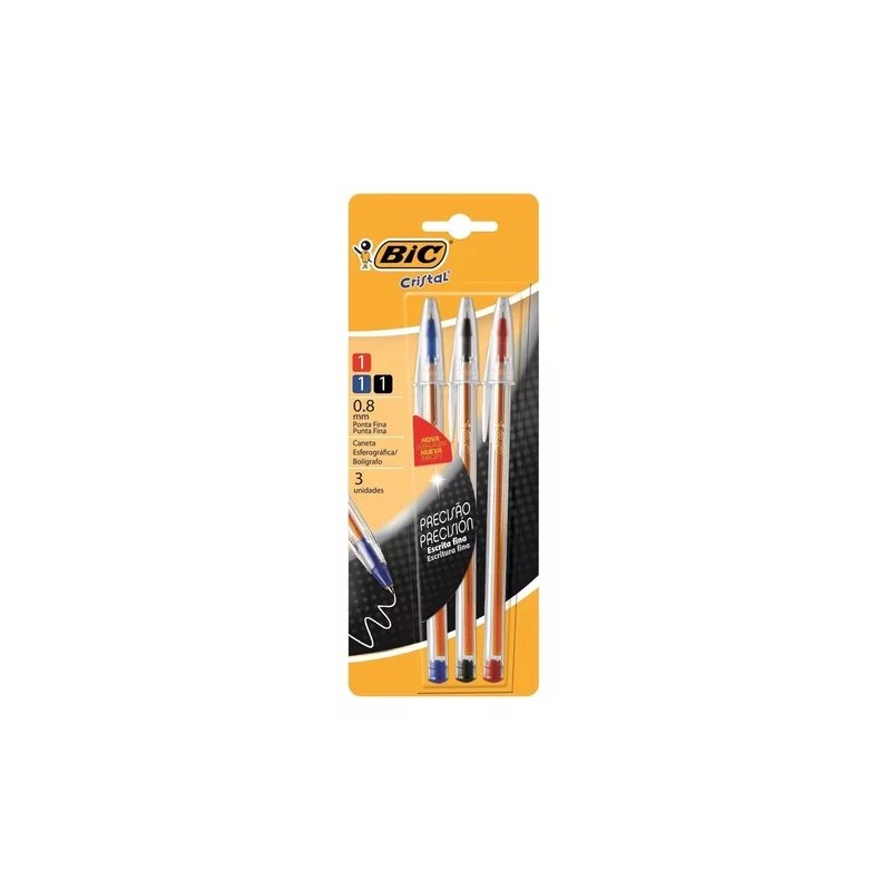 Lapicera bolígrafo Bic cristal 3 colores