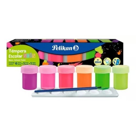 Témpera Pelikan flúo x20ml - 6 colores + pincel + mezclador