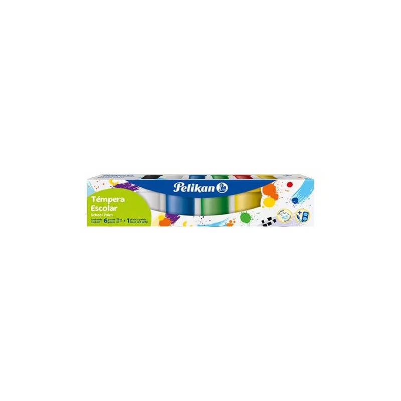 Témpera Pelikan x25ml - 6 colores + pincel + mezclador