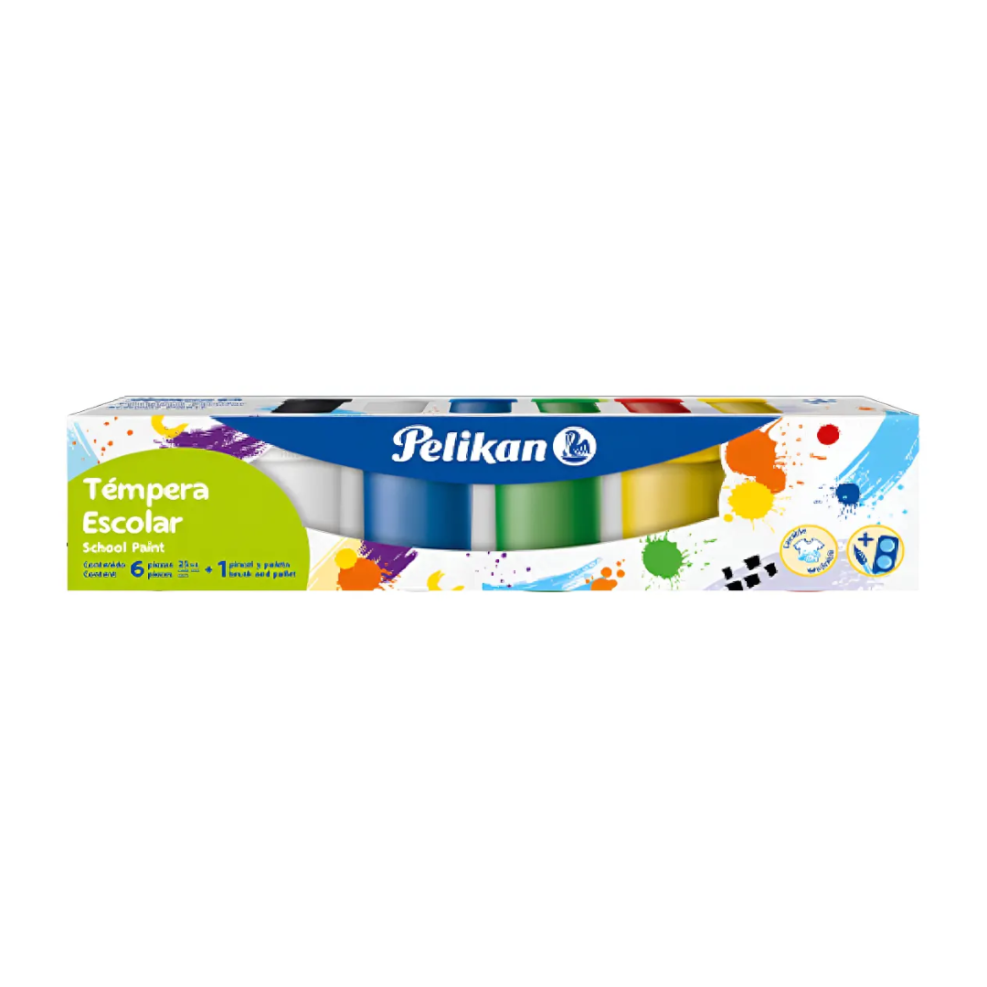 Témpera Pelikan x25ml - 6 colores + pincel + mezclador
