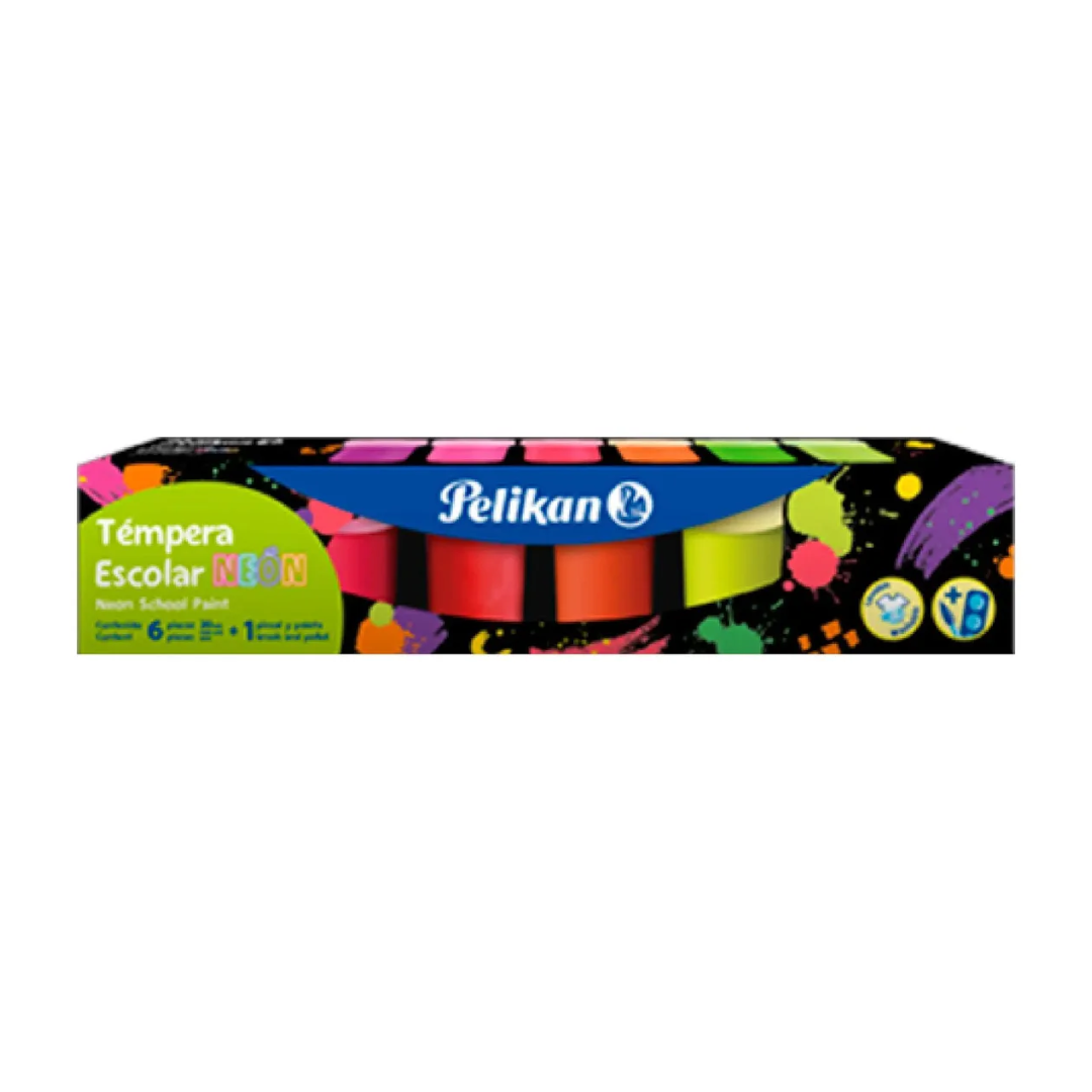 Témpera Pelikan flúo x20ml - 6 colores + pincel + mezclador