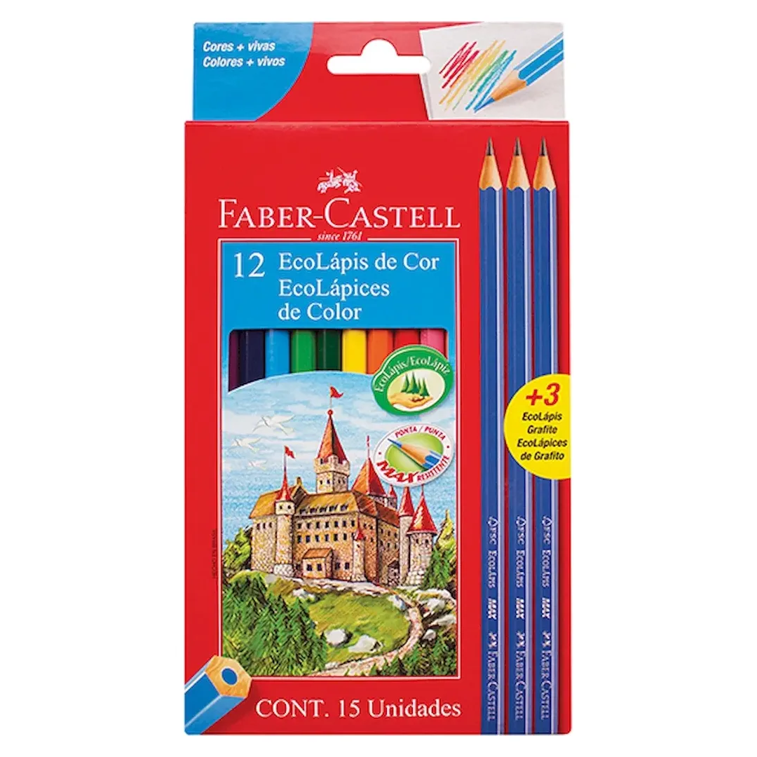 Lápices de colores Faber-Castell x12u +3 de grafito