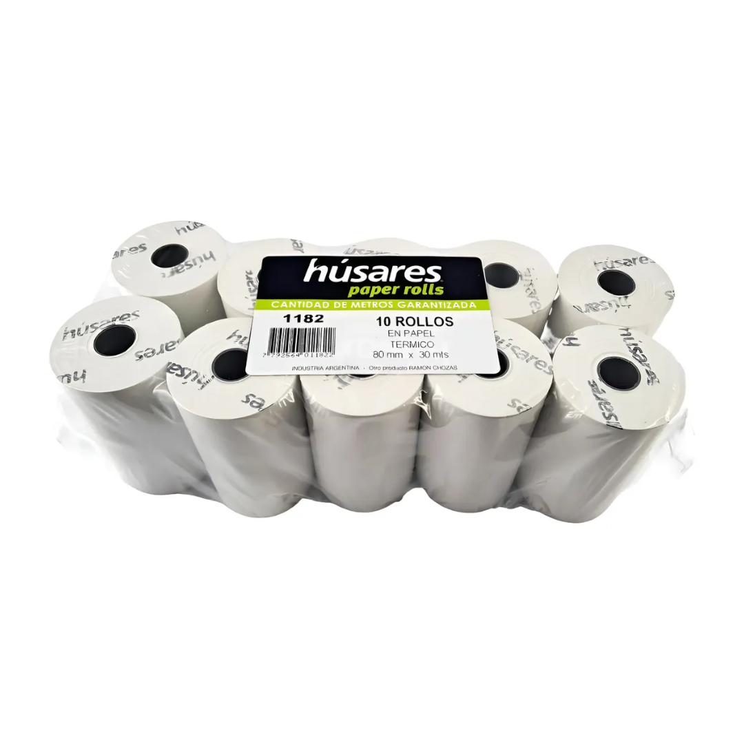 Rollo papel térmico Húsares - 80mm x30mt -  x10