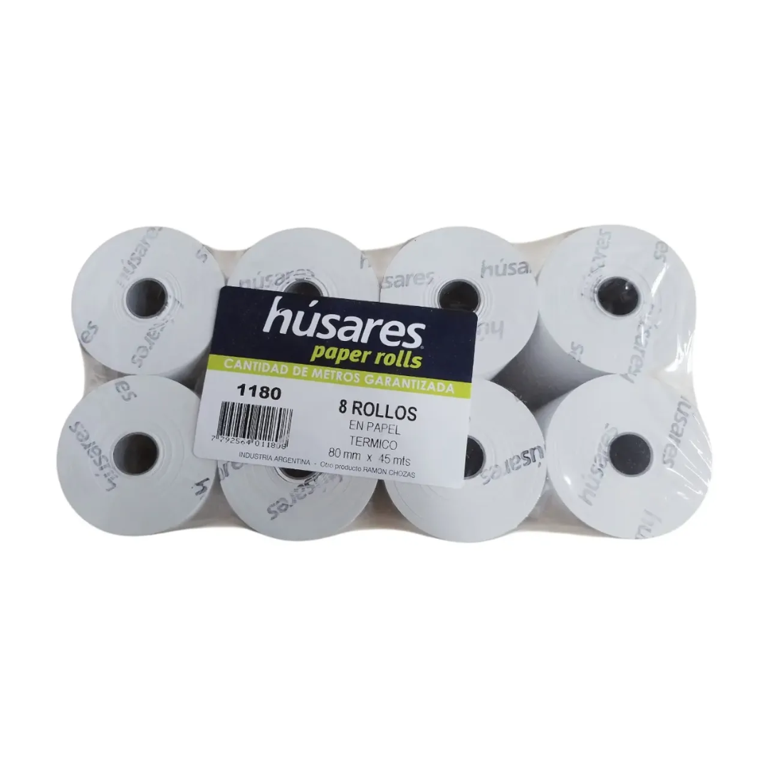 Rollo papel térmico Húsares - 80mm x45mt -  x8